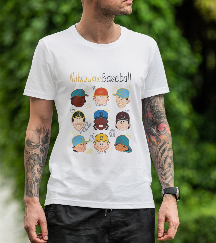 Milwaukee Baseball Players Cartoon Faces Yeli Coop Miz T-Shirt