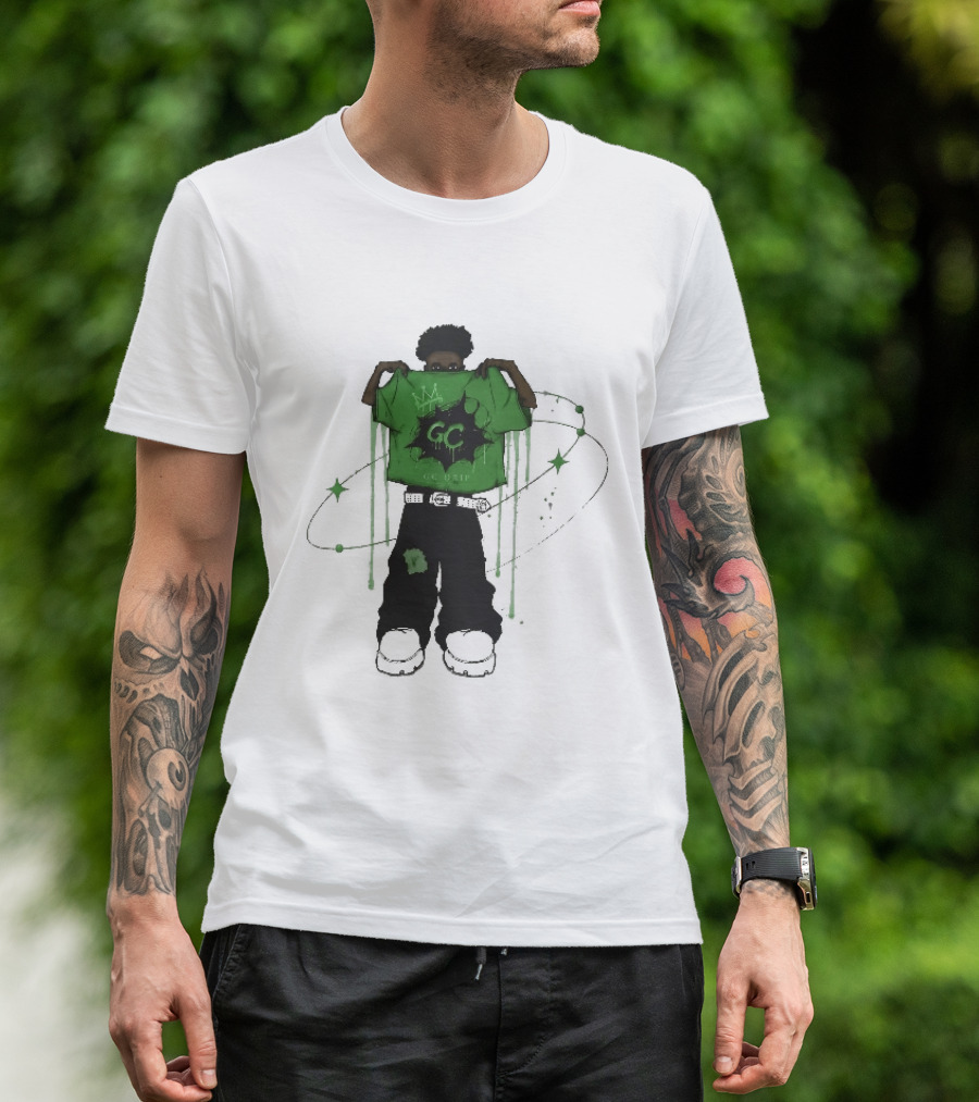 Gc Drip Cartoon Character Holding Green Clothing With Crown And Stars T-Shirt