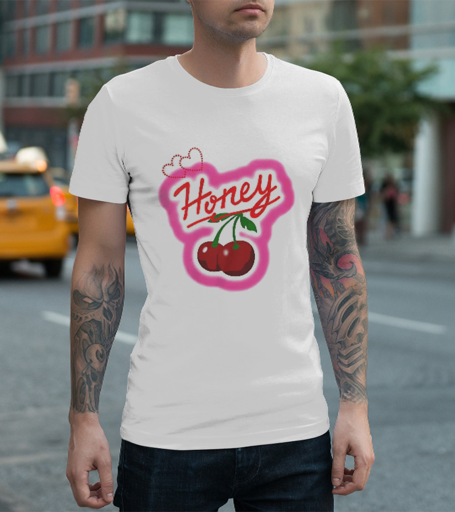 Honey Red Cherries Neon Heart T-Shirt