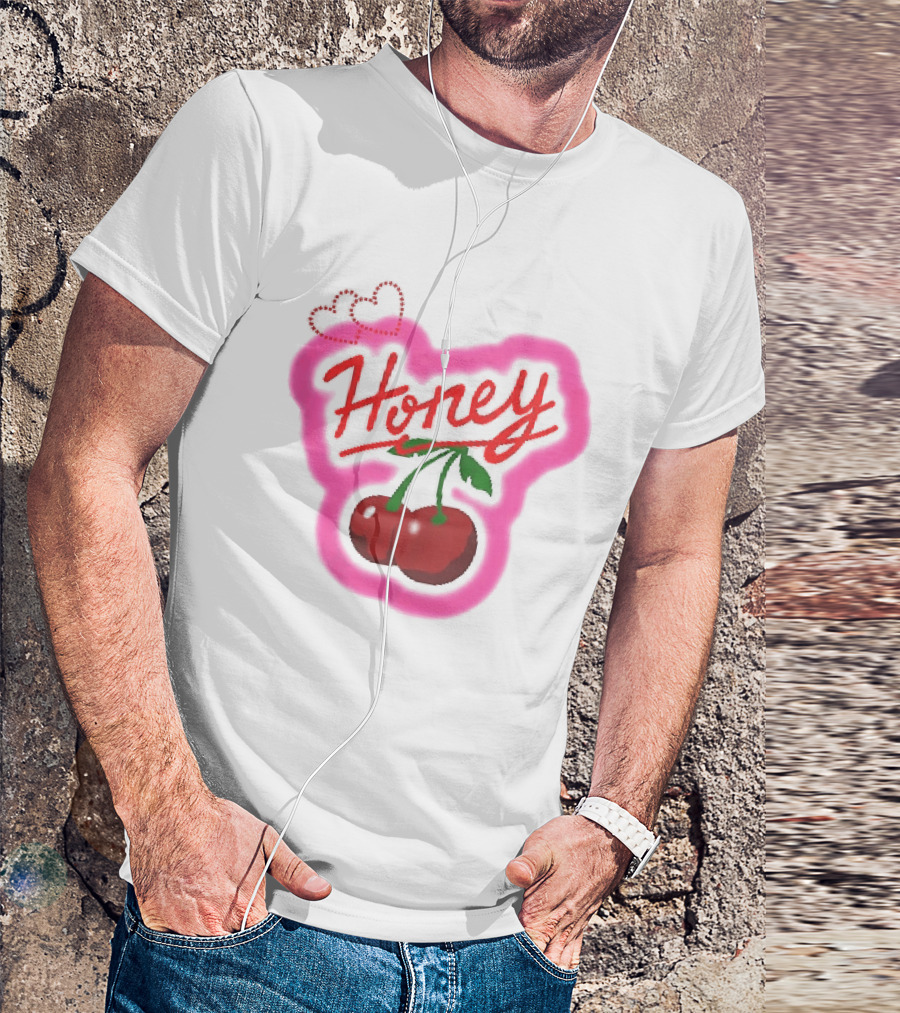 Honey Red Cherries Neon Heart T-Shirt