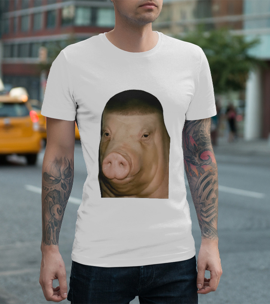Photorealistic Close Up Pig Face Edgar Haircut Cutout T-Shirt