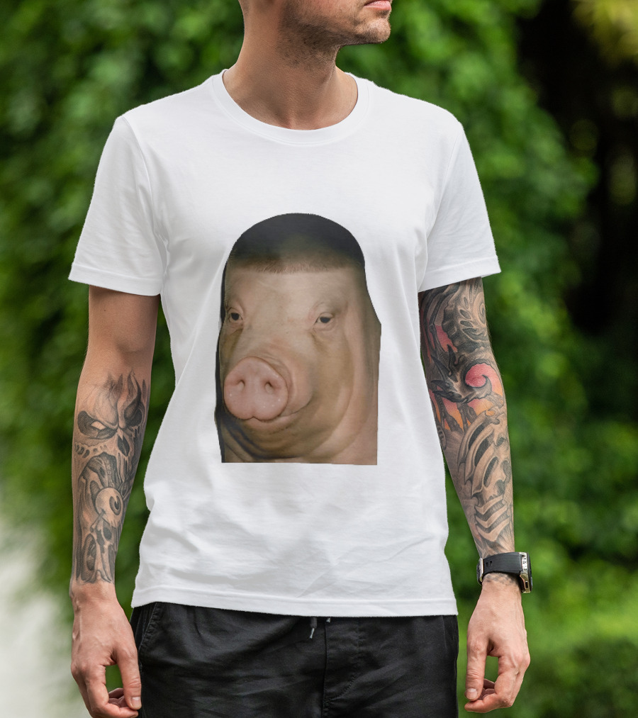 Photorealistic Close Up Pig Face Edgar Haircut Cutout T-Shirt