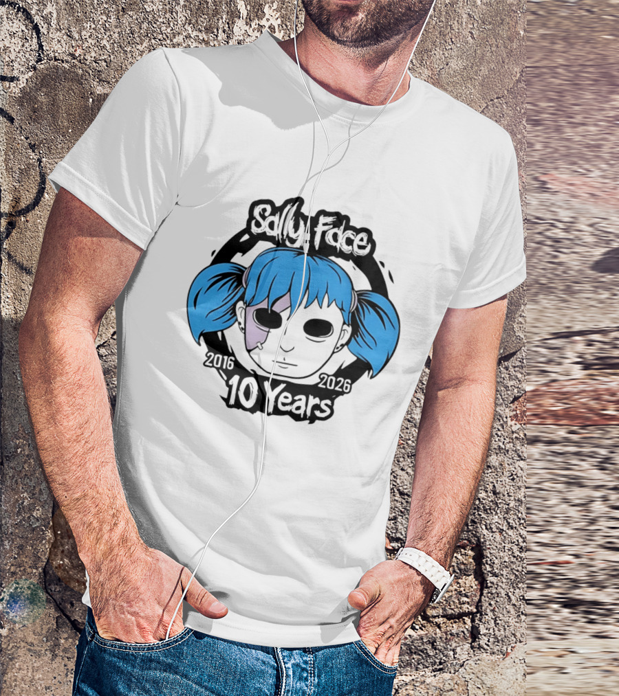 Sally Face 10 Years Anniversary 2016 2026 Blue Hair Mask Face T-Shirt