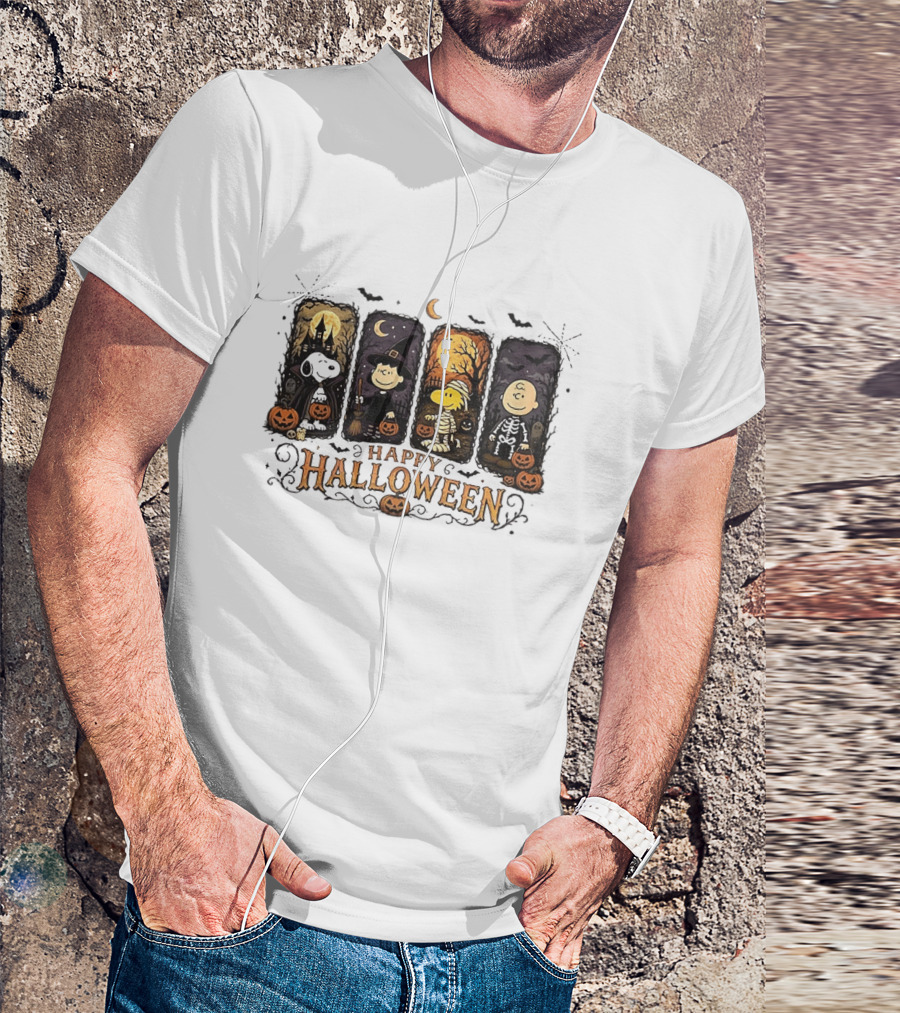 Happy Halloween Peanuts Characters Snoopy Woodstock Charlie Brown T-Shirt