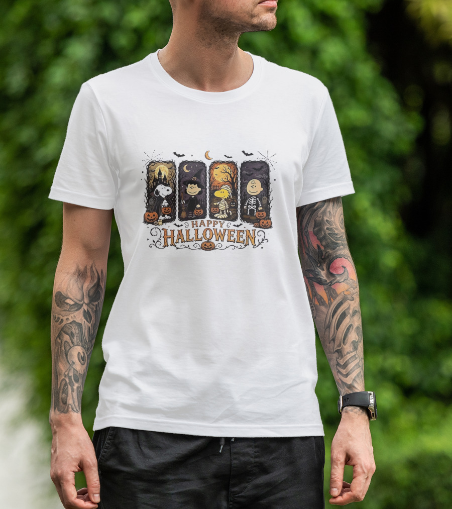 Happy Halloween Peanuts Characters Snoopy Woodstock Charlie Brown T-Shirt