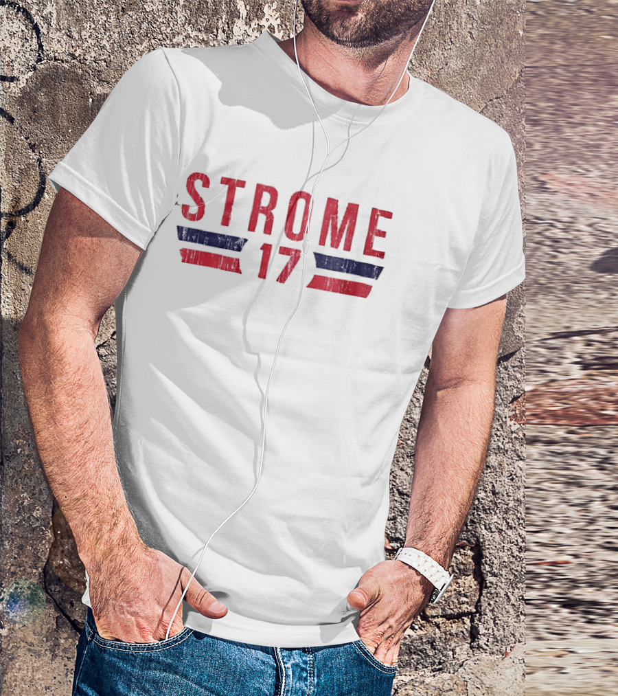 Strome 17 Red Navy Distressed Angled Bars Block Lettering T-Shirt