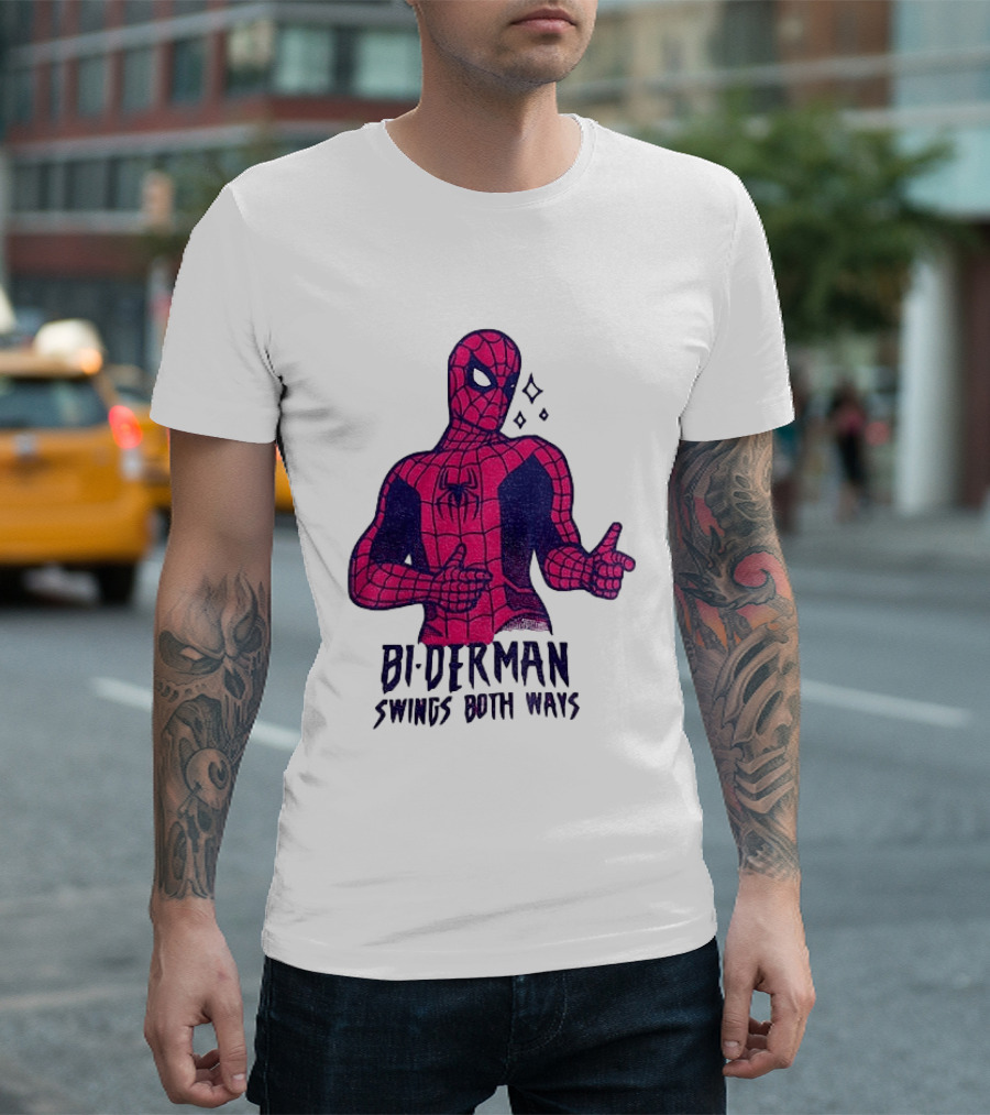 Bi Derman Swings Both Ways Superhero Spiderman T-Shirt
