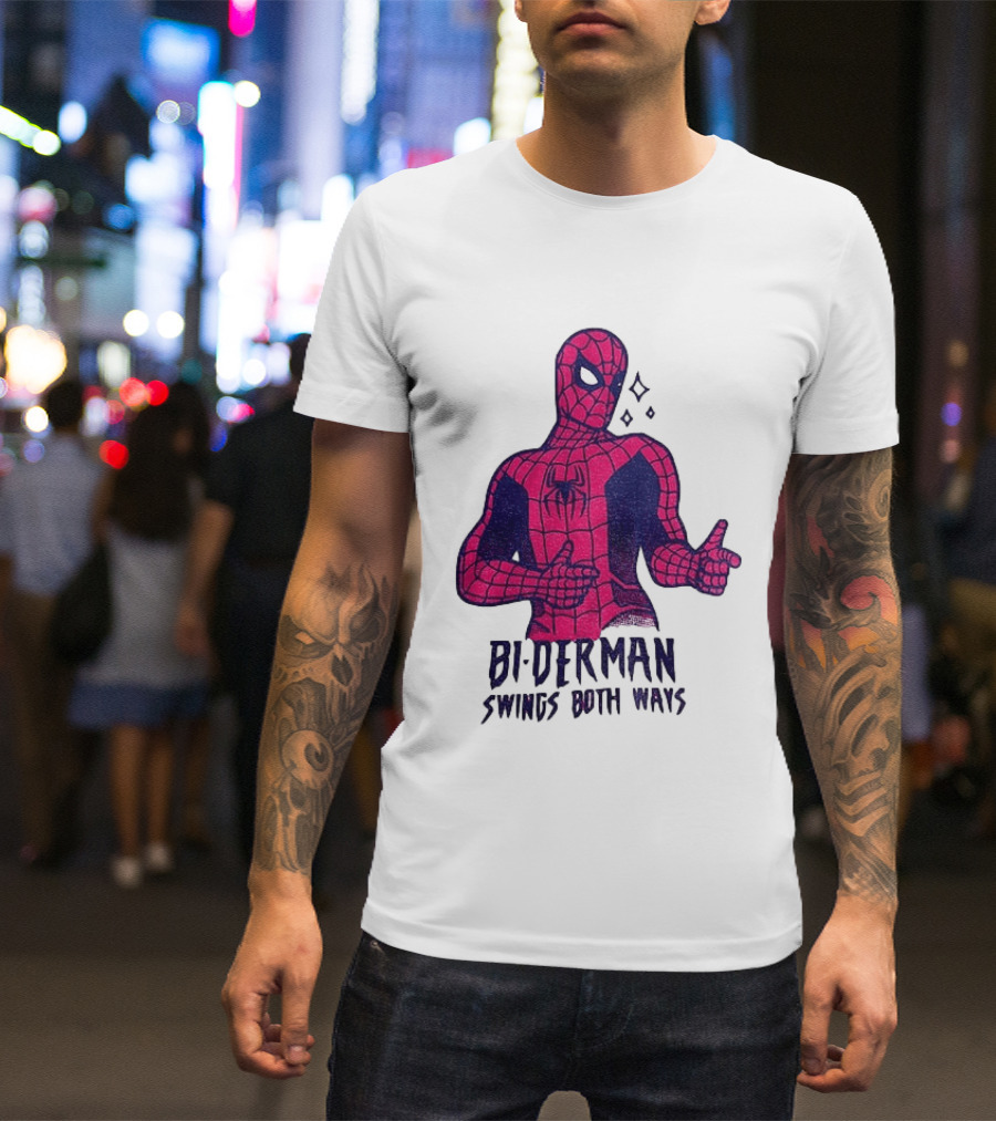 Bi Derman Swings Both Ways Superhero Spiderman T-Shirt