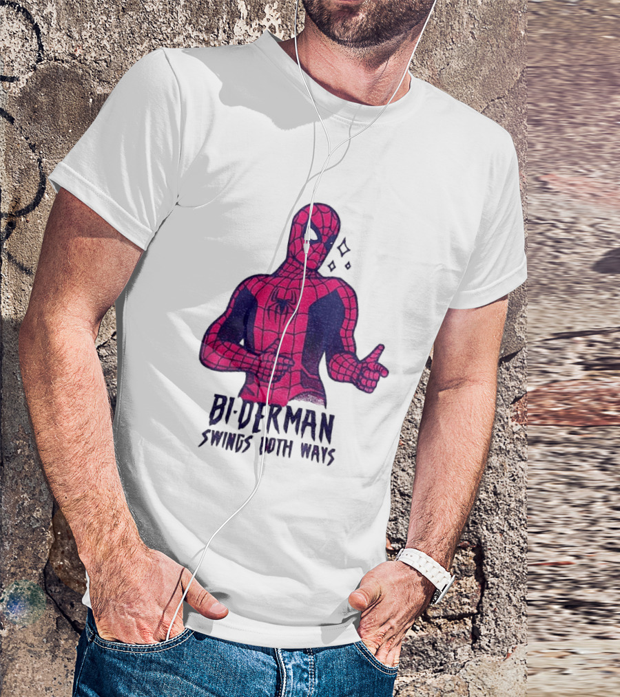 Bi Derman Swings Both Ways Superhero Spiderman T-Shirt