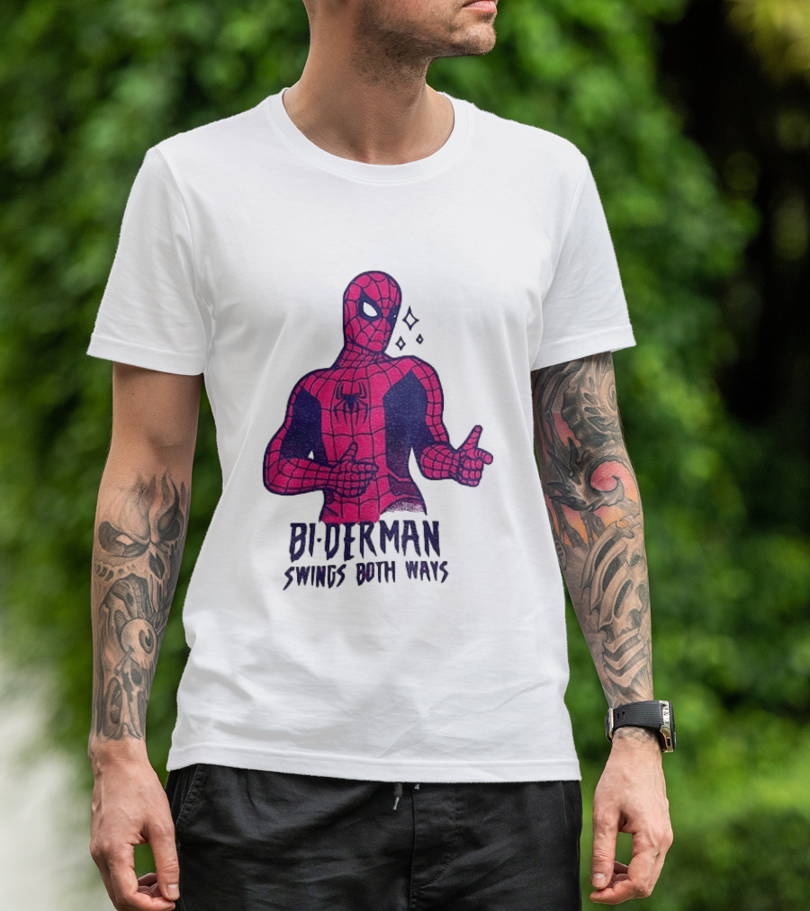 Bi Derman Swings Both Ways Superhero Spiderman T-Shirt