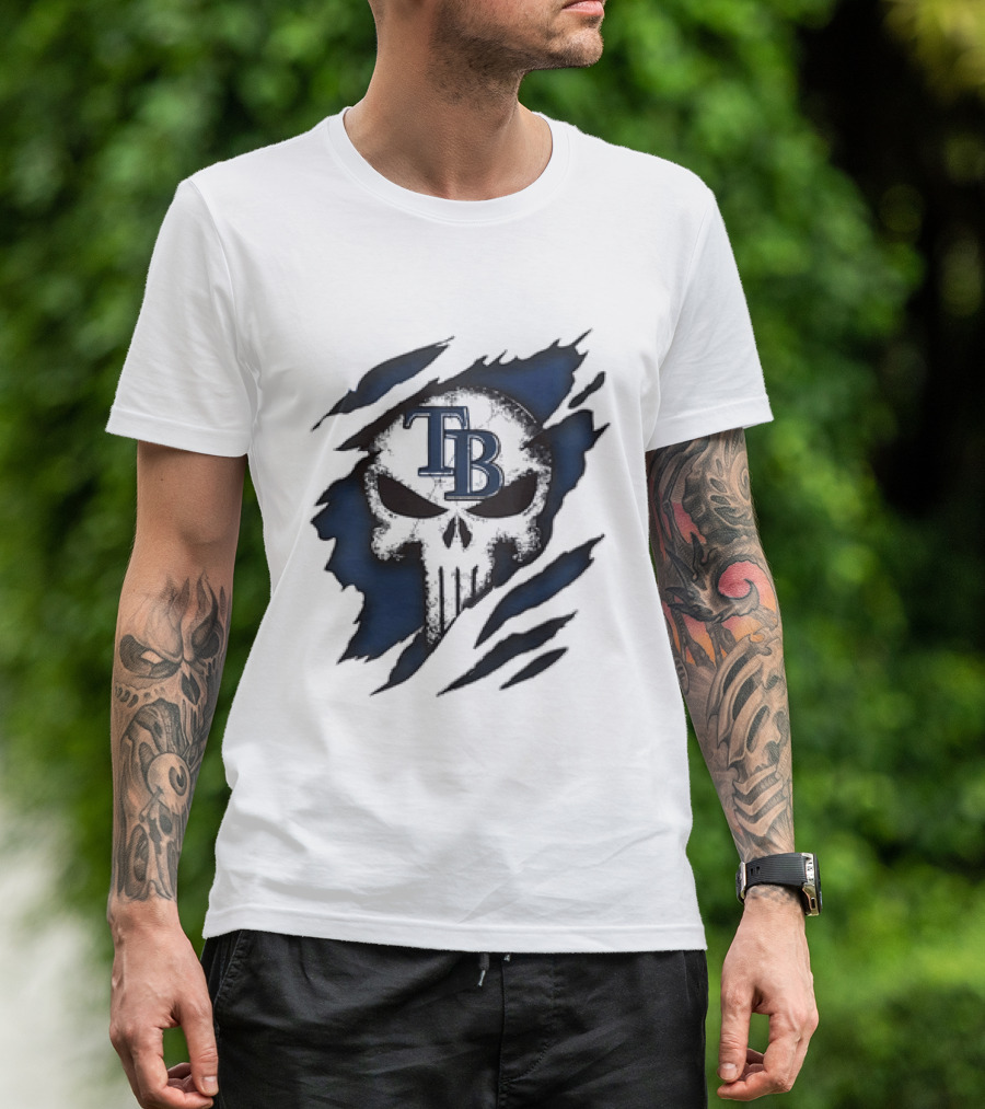 Tampa Bay Rays TB Punisher Skull Ripped Effect T-Shirt