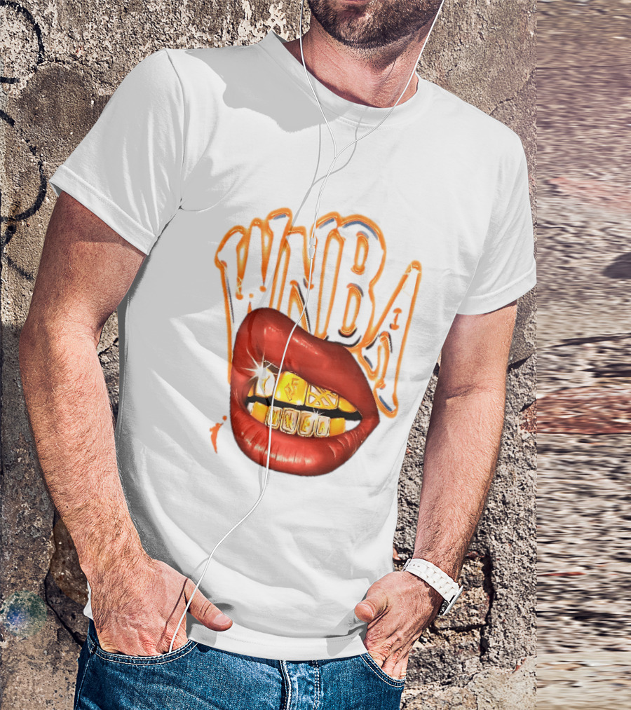 WNBA Red Lips Gold Teeth Grillz Glowing Chrome Lettering T-Shirt