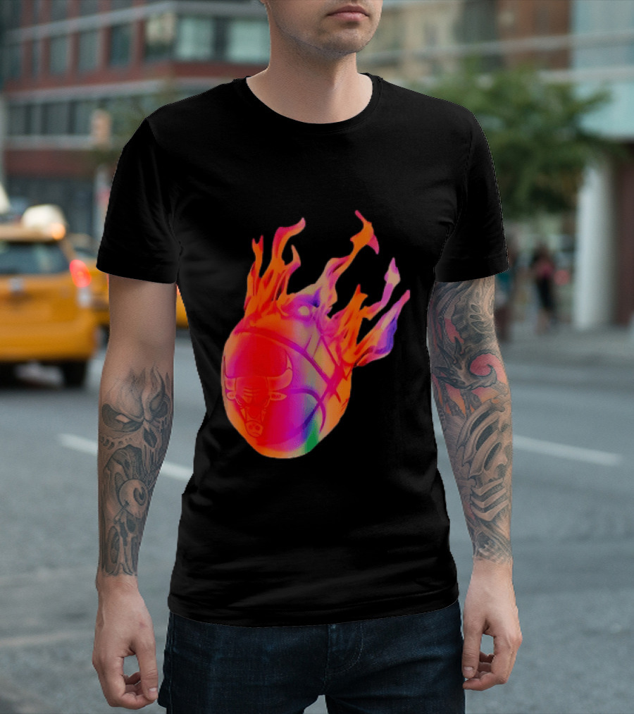 Chicago Bulls NBA Basketball Flaming Fireball NBA Fans Merchandise T-Shirt