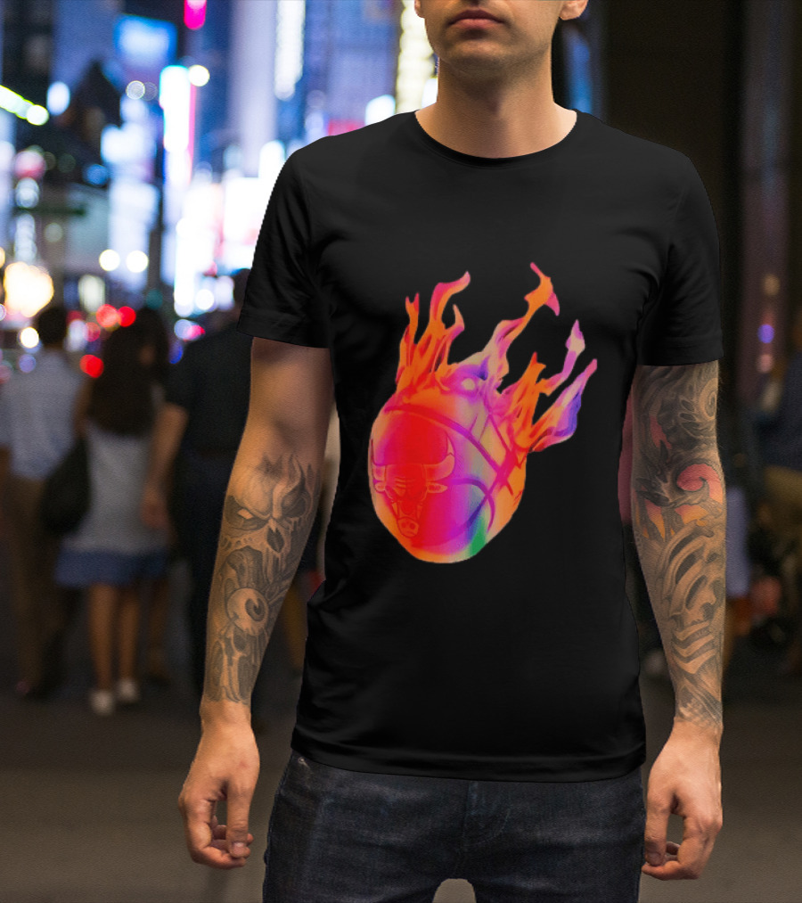 Chicago Bulls NBA Basketball Flaming Fireball NBA Fans Merchandise T-Shirt