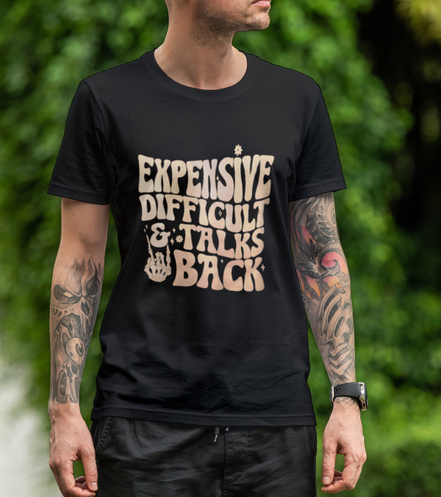 Expensive Difficult Talks Back Skeleton Hand Gesture T-Shirt