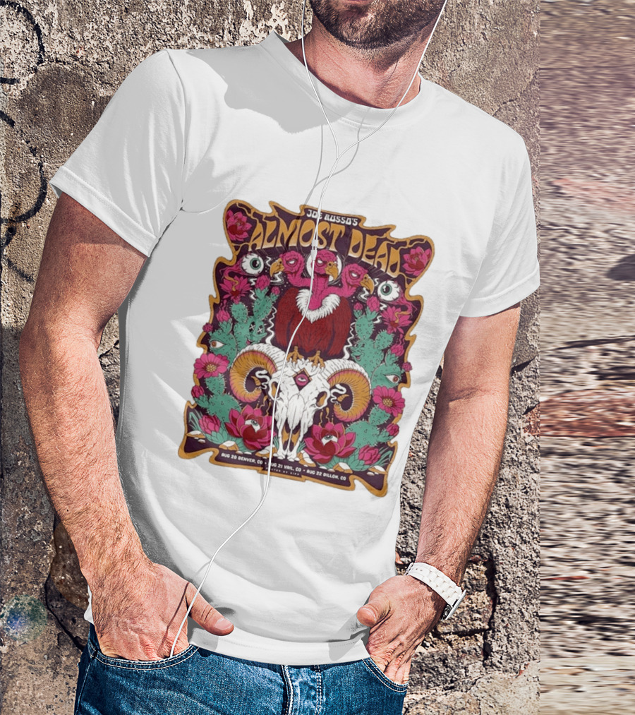 Joe Russo's Almost Dead Tour 2026 August 20 Denver August 21 Vail August 22 Dillon Vibrant Skull And Vulture Art Floral T-Shirt