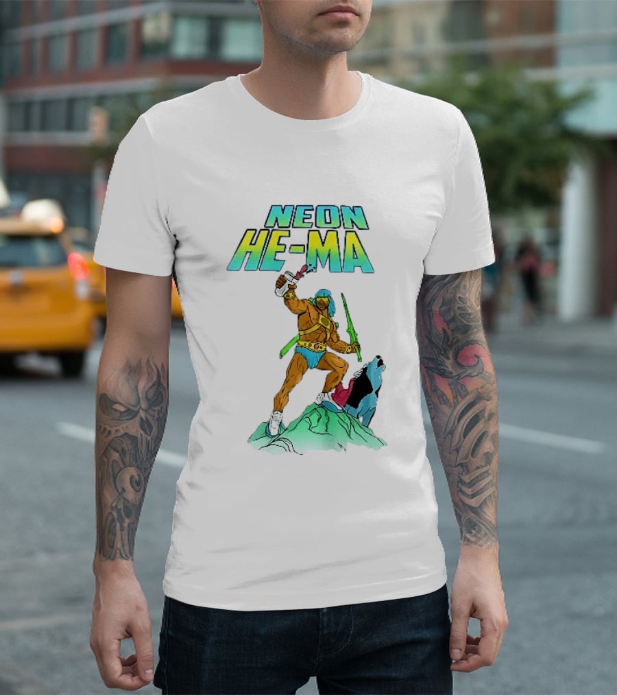 Neon He Ma Cartoon Warrior Action With Purple Drink Mountain Adventure T-Shirt