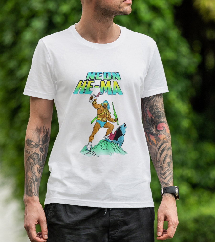 Neon He Ma Cartoon Warrior Action With Purple Drink Mountain Adventure T-Shirt