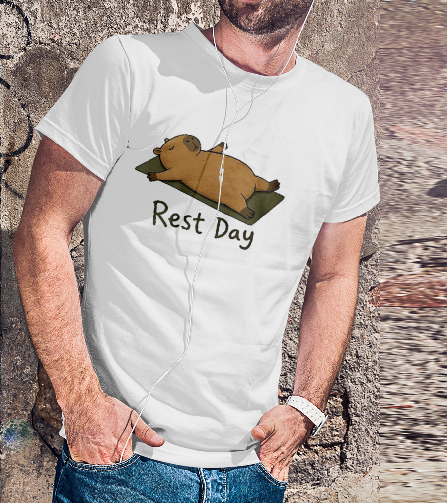 Rest Day Capybara Relaxing On Yoga Mat Cartoon T-Shirt