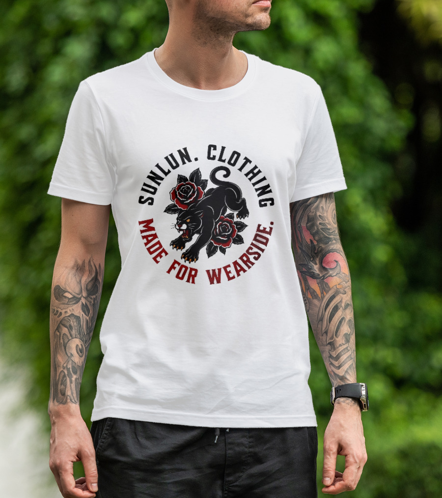 Sunlun Clothing Wearside Black Panther Red Roses Traditional Tattoo T-Shirt