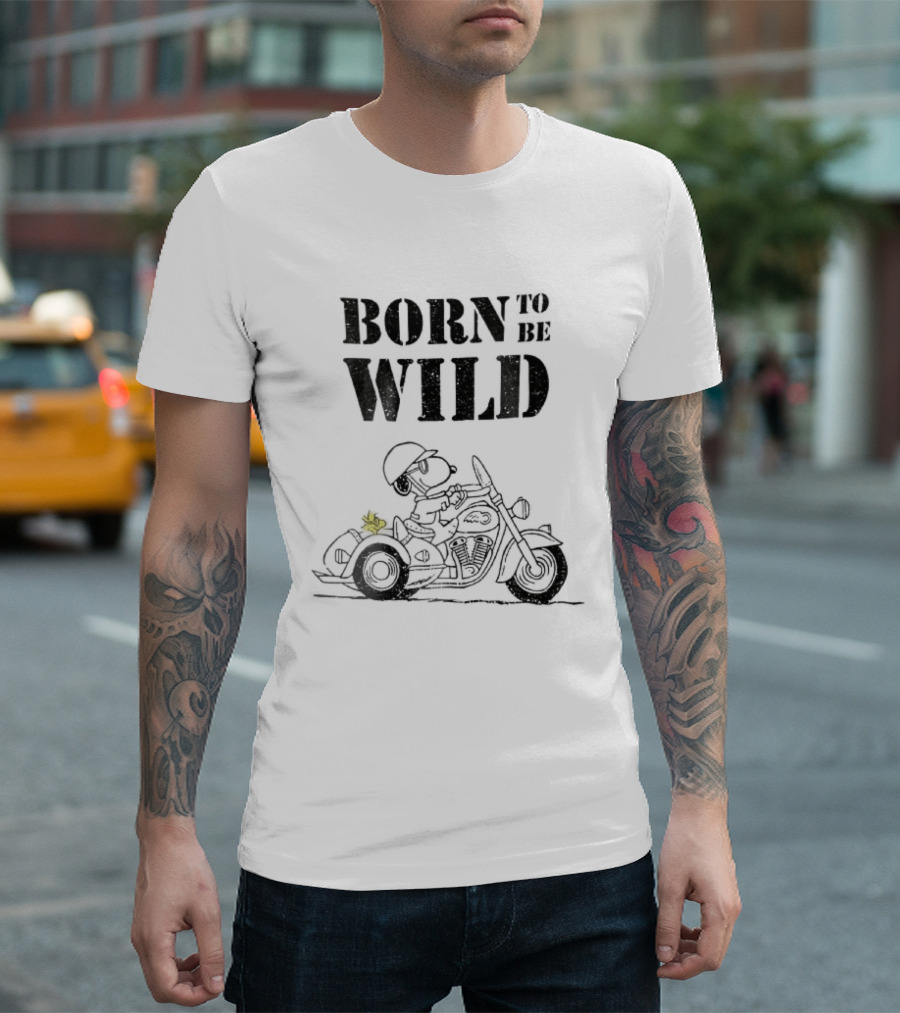 Born To Be Wild Snoopy Woodstock Motorcycle Distressed Cartoon T-Shirt