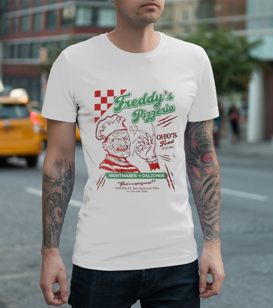 Freddy's Pizzeria Nightmares Calzones Spicy Ohio's Finest Springwood T-Shirt