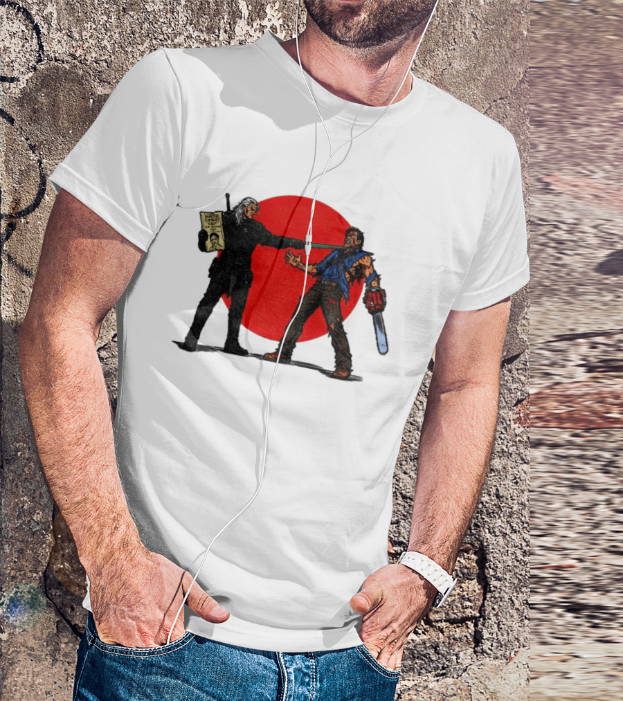 Geralt Vs Ash Evil Dead Or Alive Red Circle Showdown T-Shirt