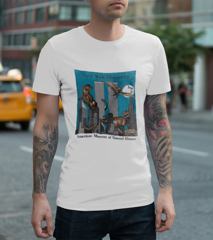 New York Dinosaurs American Museum Of Natural History Twin Towers Scene T-Shirt