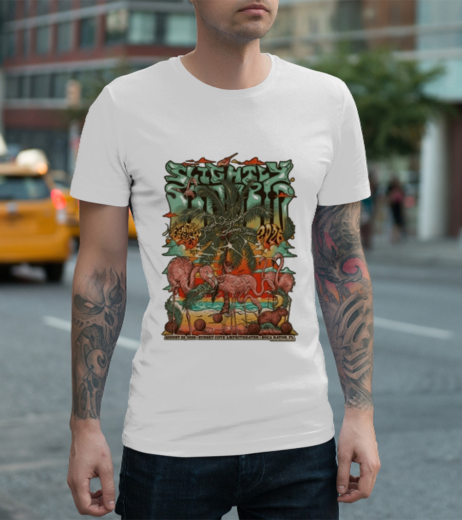 Slightly Stoopid August 22 2026 Ice Drippin Summer Tour Sunset Cove Amphitheater Boca Raton FL Flamingos Palms T-Shirt