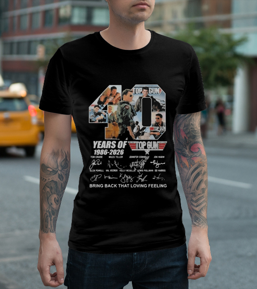 40 Years Of Top Gun 1986 2026 Cast Signatures Tom Cruise Val Kilmer Jennifer Connelly Miles Teller T-Shirt
