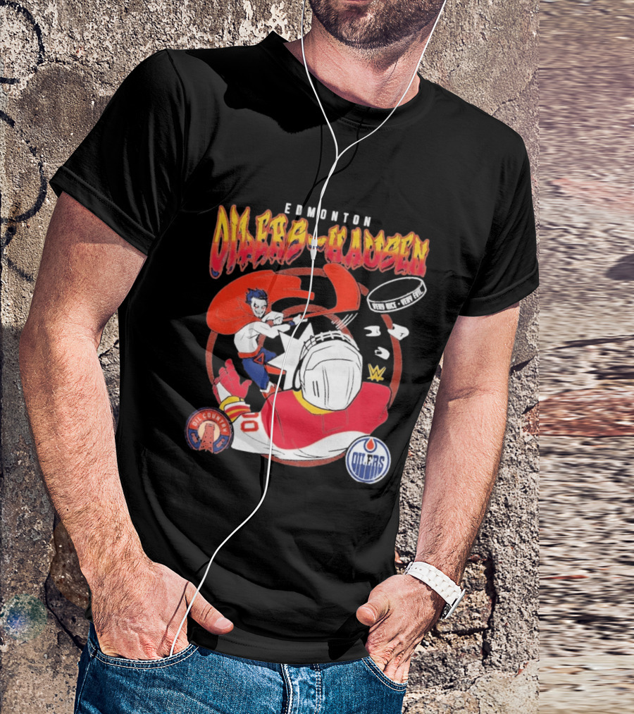Edmonton Oilers Hausen Hockey Battle WWE Crossover NHL Collaboration T-Shirt