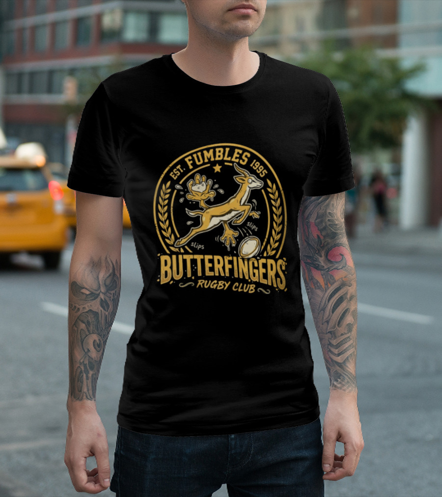 Est. Fumbles 1995 Butterfingers Rugby Club Gazelle Oval T-Shirt