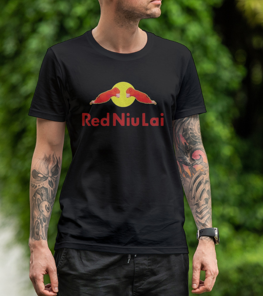 Red Bull Niu Lai Energy Drink Red Niu Lai Yellow Circle T-Shirt