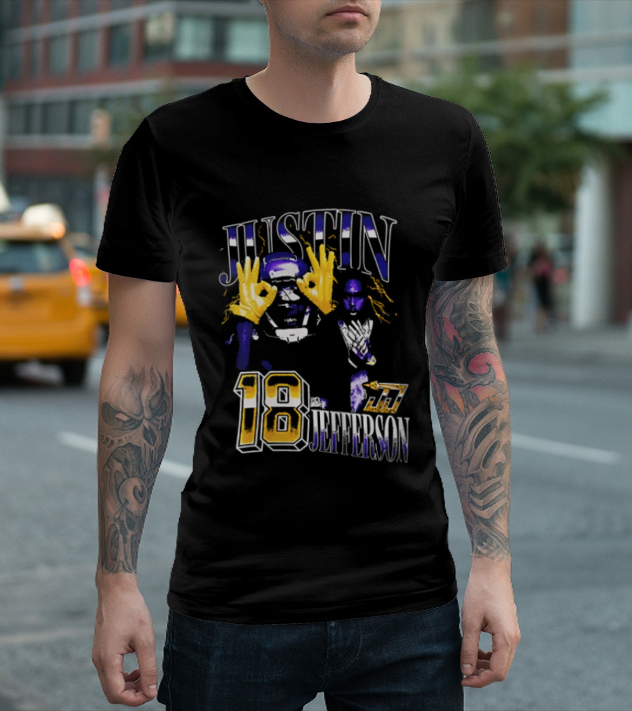 Justin Jefferson 18 Gold Gloves Lightning Bootleg Player Photos T-Shirt