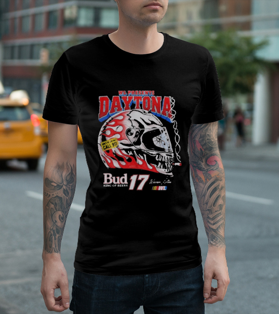 WL Present Daytona Bud King Of Beers 17 Racing Helmet Flame Design 2026 T-Shirt
