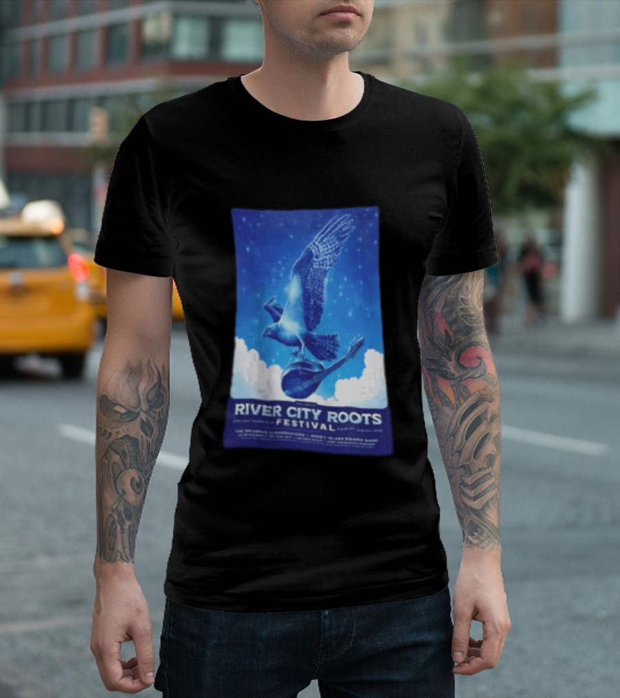River City Roots Festival 2026 Missoula MT 20th Annual Event Bird And Mandolin T-Shirt