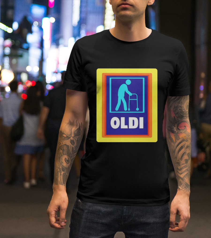 Oldi Elderly Walker Parody Aldi T-Shirt