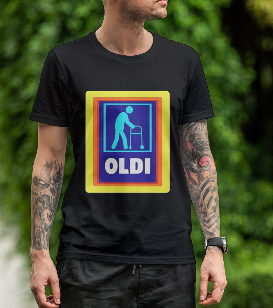 Oldi Elderly Walker Parody Aldi T-Shirt