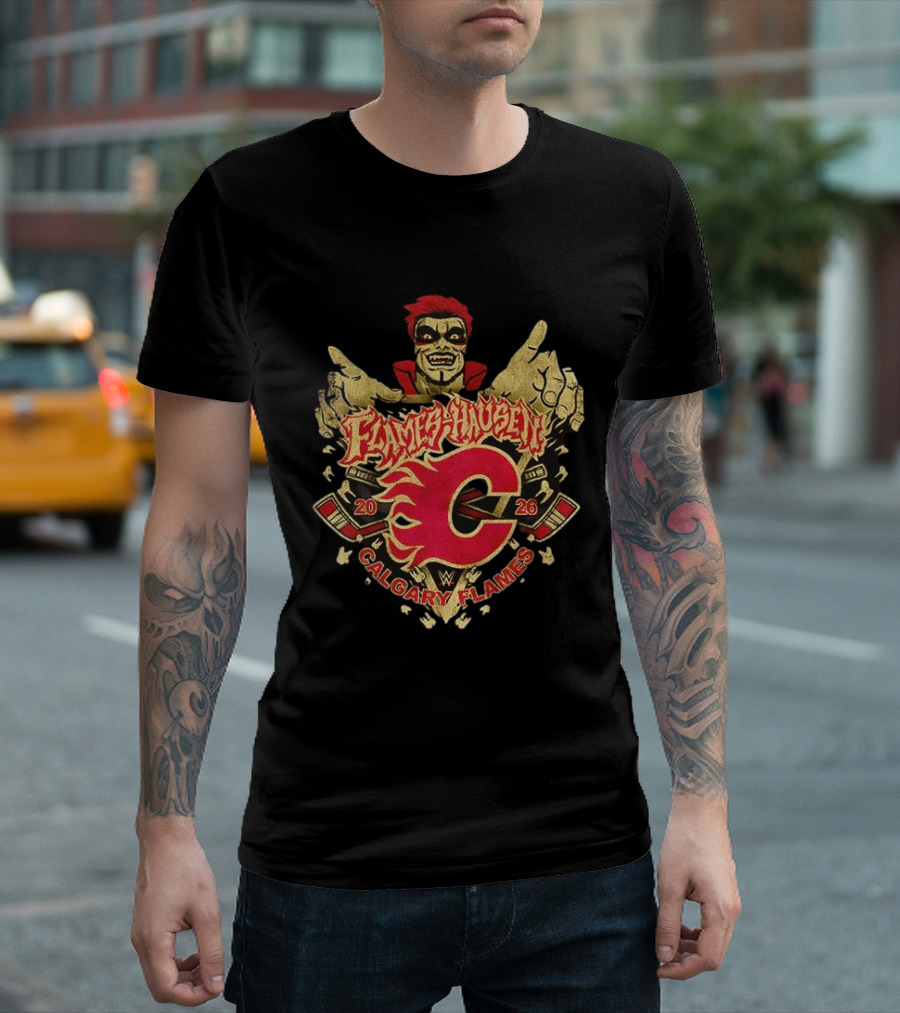 Flamehausen Calgary Flames WWE 2026 Collaboration Danhausen Summer Tour T-Shirt