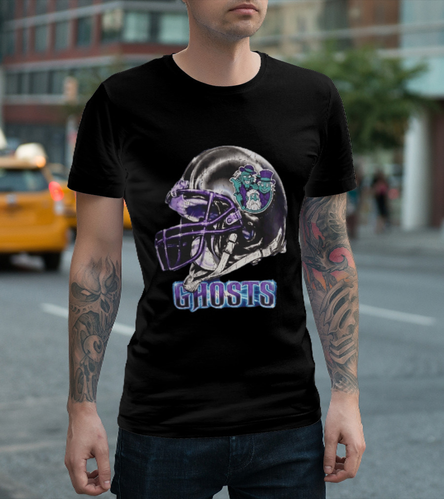 Ghosts Chrome Football Helmet Purple Facemask Haunted Mansion T-Shirt