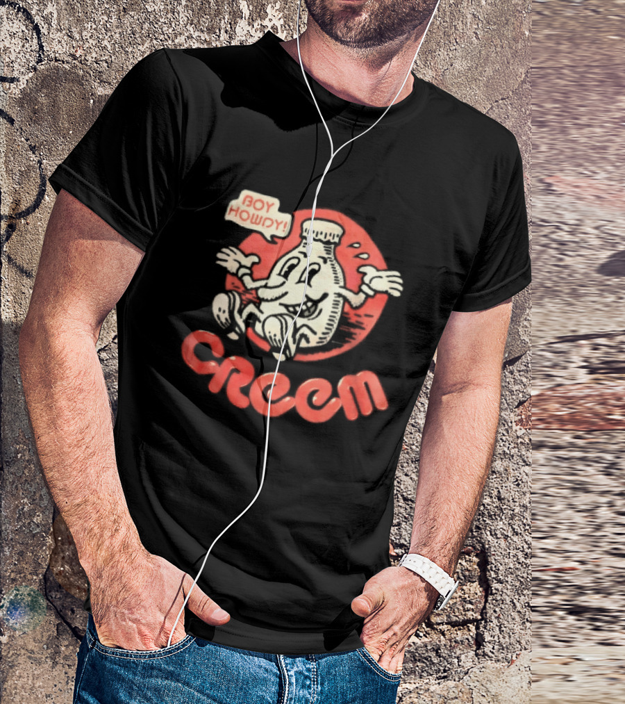 Creem Boy Howdy Milk Bottle Cartoon Red T-Shirt