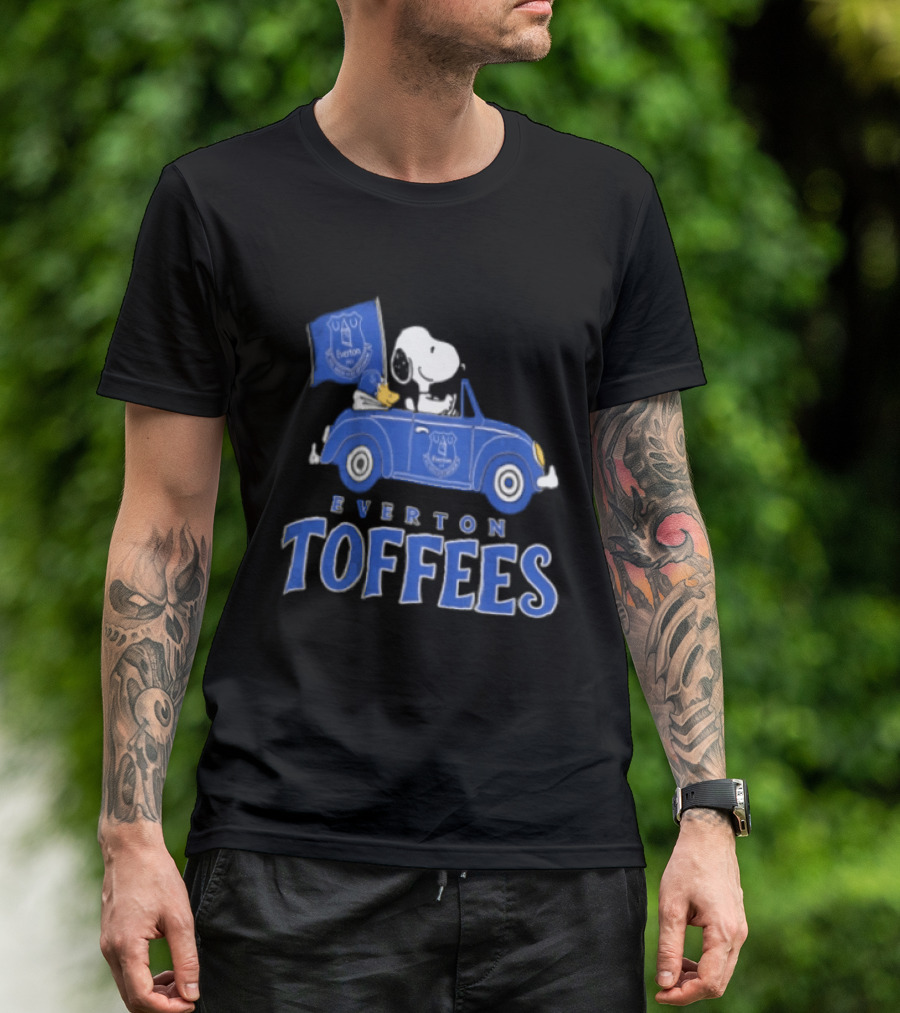 Everton Toffees Snoopy And Woodstock Driving With Flag T-Shirt