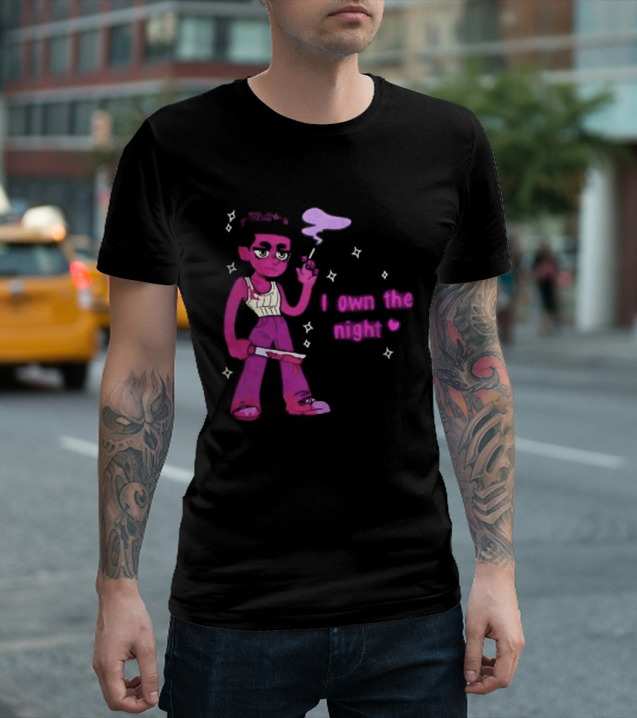 I Own The Night Pink Cartoon Character Holding Bloody Knife Smoking T-Shirt
