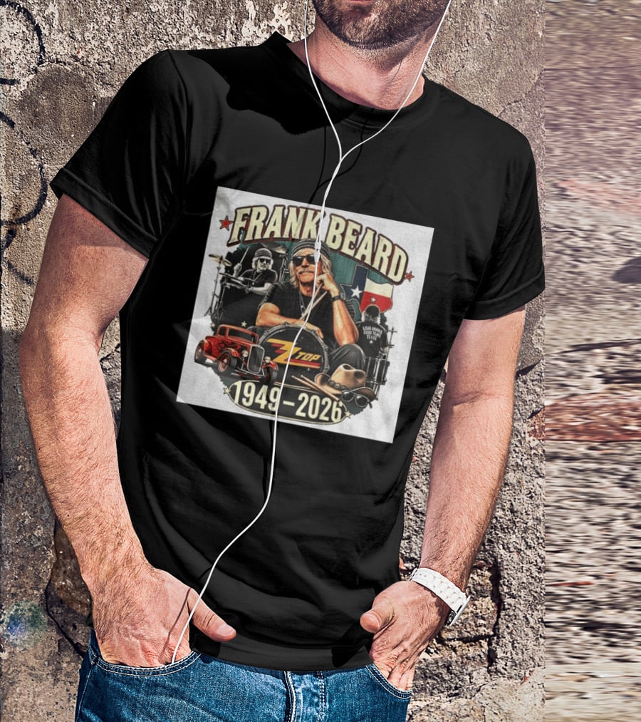 Frank Beard ZZ Top Rock Texas Drummer 1949 2026 Vintage Car And Drumsticks T-Shirt