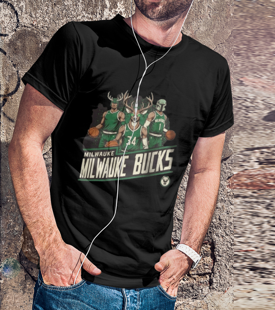 Milwaukee Bucks NBA Antler Helmet Buck Head Mandalorian Basketball Players T-Shirt