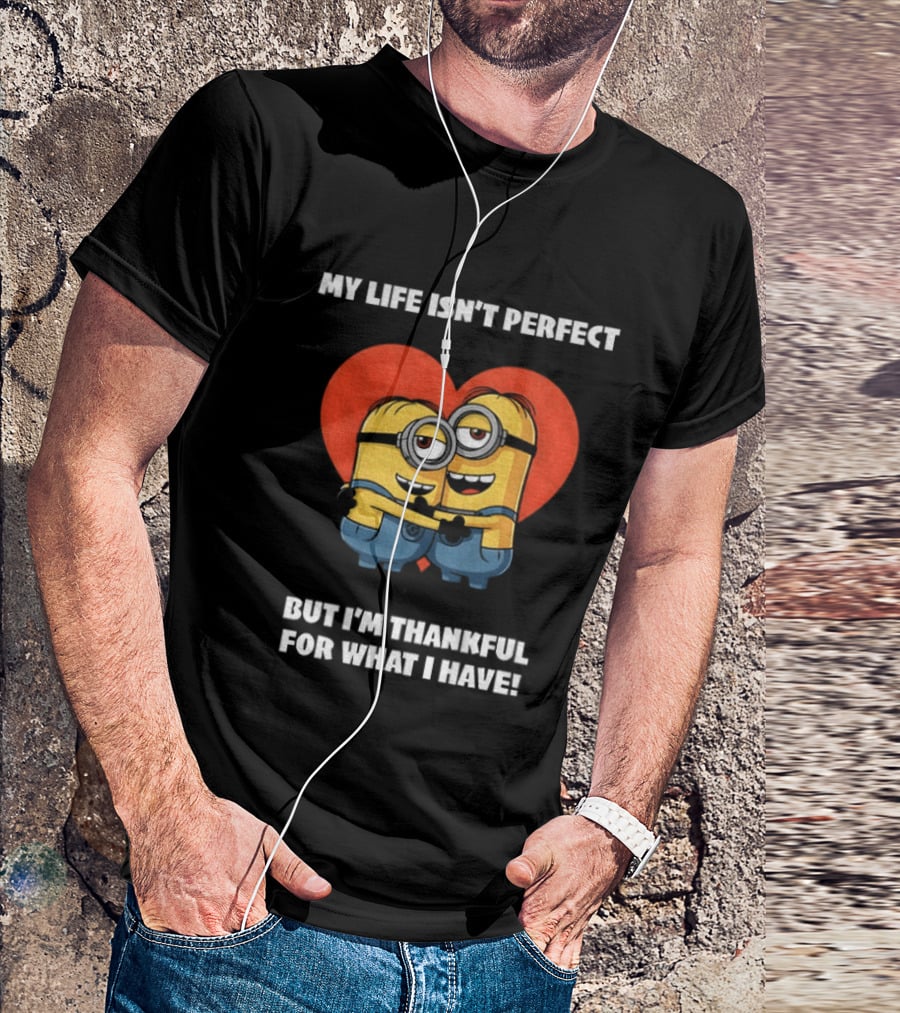 Minions My Life Isn't Perfect But I'm Thankful For What I Have Hugging Cartoon Characters T-Shirt