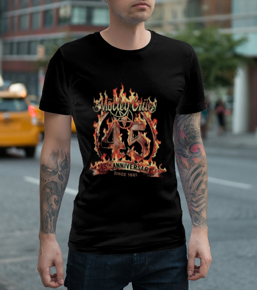 Mötley Crüe 45th Anniversary 1981 Music Band Flaming 45 T-Shirt