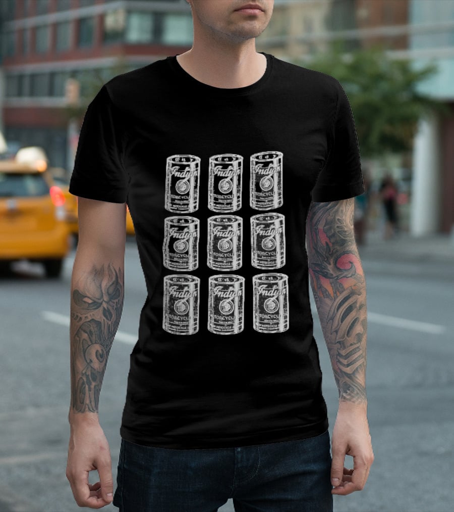 Indian Motorcycle Oil Distressed Vintage Cans Grid T-Shirt