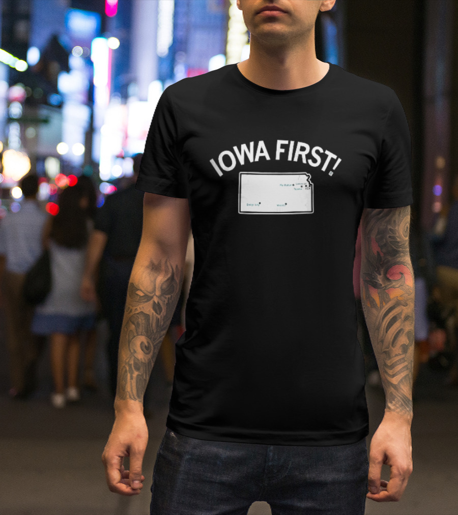 Iowa First Map Ames Newton Des Moines Cities Locations T-Shirt