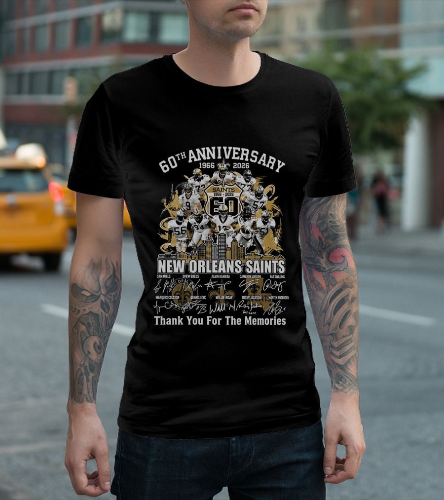 60th Anniversary New Orleans Saints 1966 2026 Legends Thank You For The Memories Signatures T-Shirt